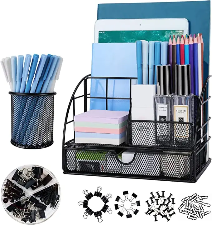 Office Desk Organizer with 6 Compartments + Pen Holder / 72 Accessories