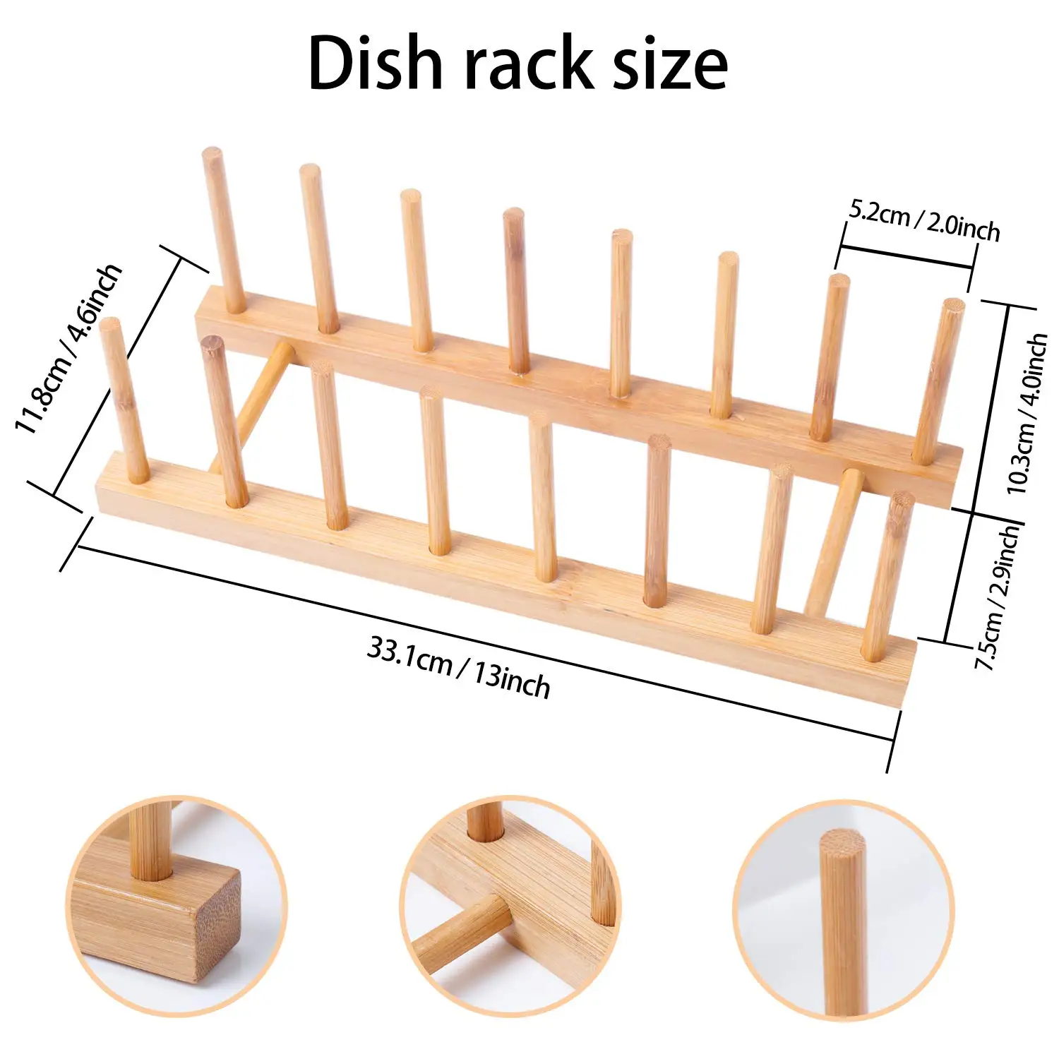 2 Pack Bamboo Wooden Dish Rack Plate Rack Stand Pot Lid Holder Kitchen Cabinet Organizer for Cup Cutting Board Bowl Drying Rack
