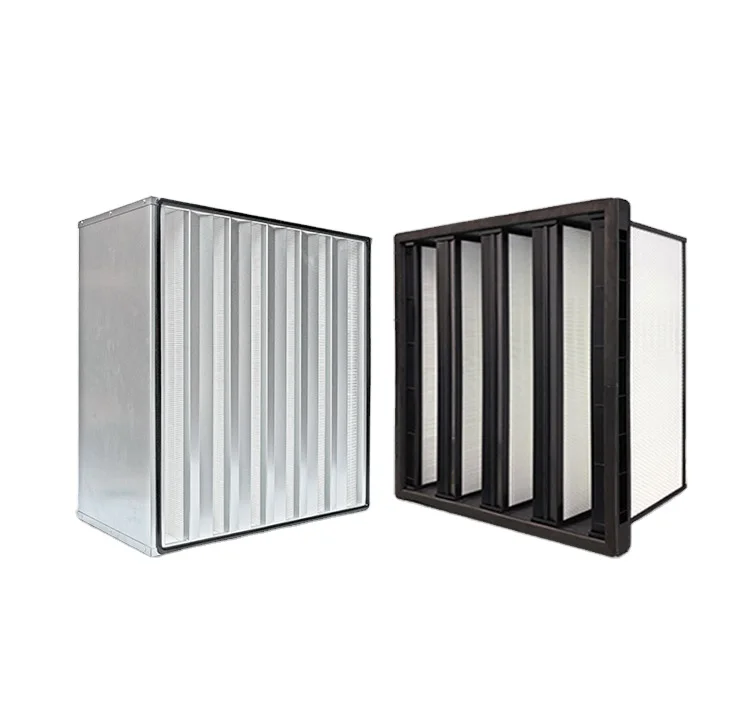 KLC H13 H14 high efficiency minipleat v bank compact hepa air filter ss304 frame