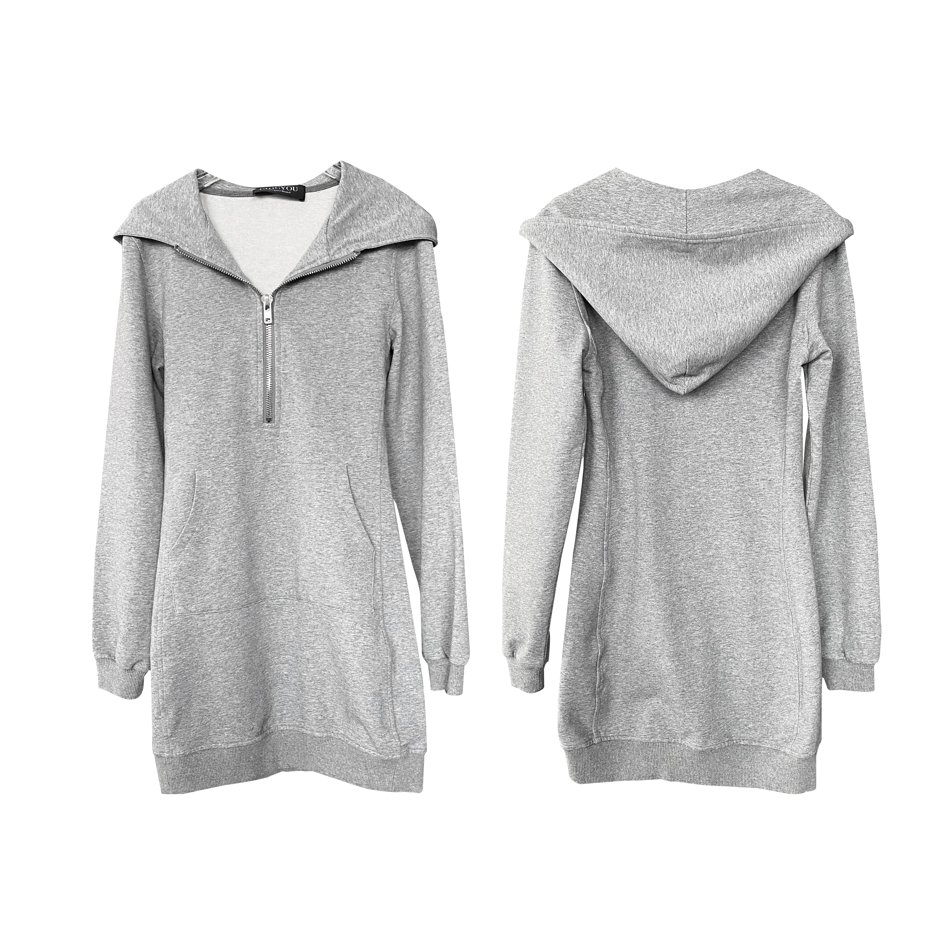 
Custom New Design Winter Long Sleeve Zipper Collar Pullover Sweatshirt Dresses with Hoodie for Women 