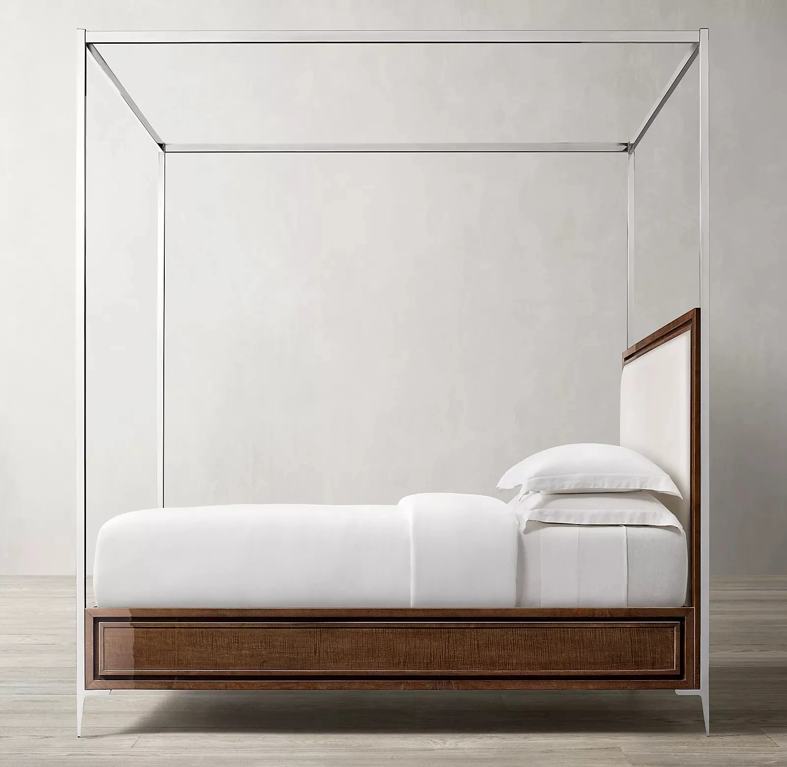 Factory direct platform solid wood panel frame king queen size canopy bedroom furniture wooden beds with metal leg