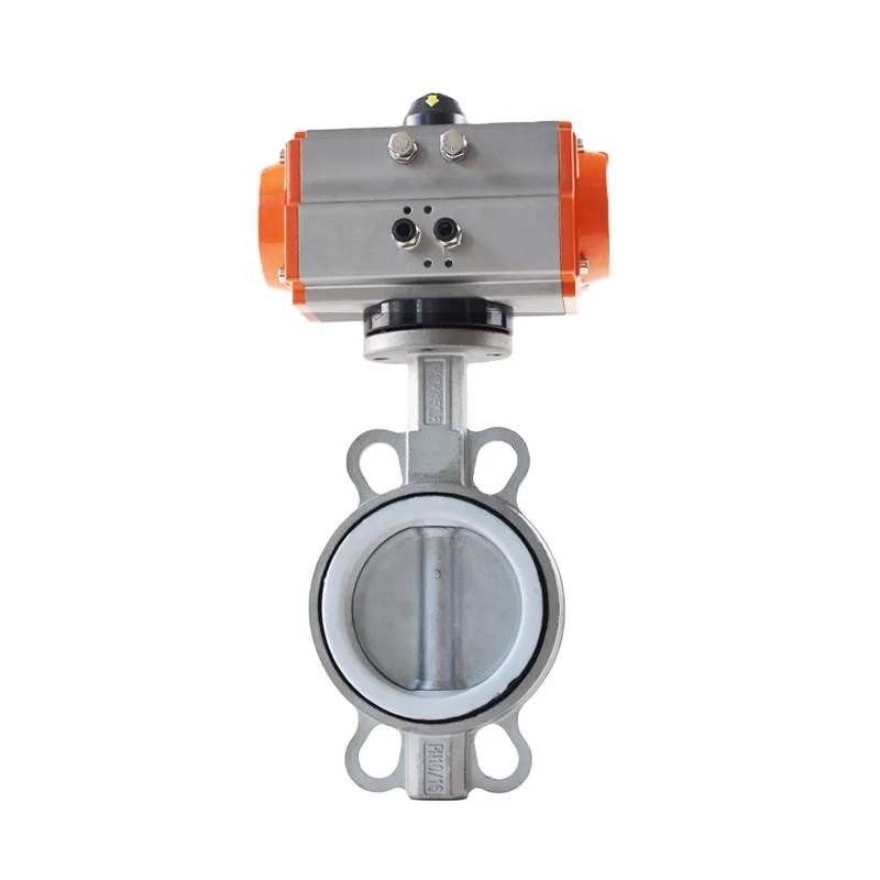 Pn16 Stainless Steel 8 Inch Pneumatic Actuator Steel Soft Seal Wafer Type Ptfe Seat Butterfly Valve Stainless Steel 300