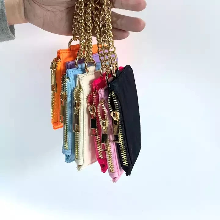 Custom logo keychain with wallet chenille patches small wallet keychain nylon mini zipper coin purse keychain