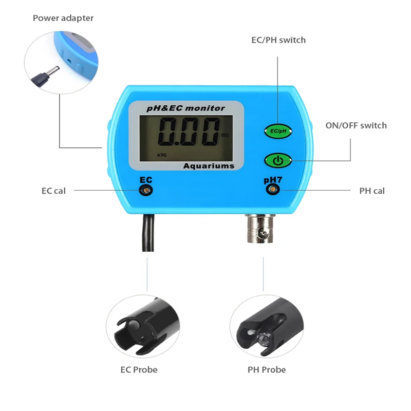 
Professional Multi-parameter Water Quality Monitor Online PH EC Tester Acidometer 2 in 1 PH EC Meter for Aquarium Hydroponics 