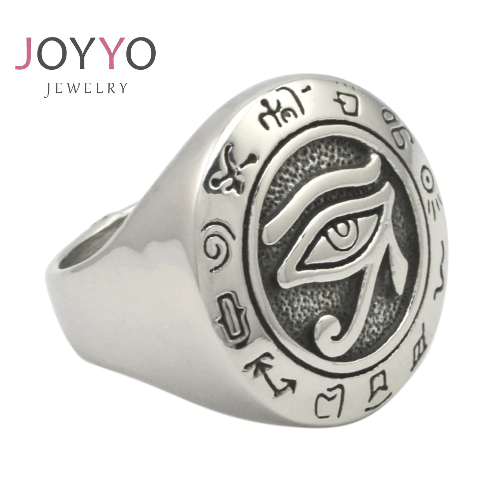Advanced Texture Silver Stainless Steel Silver God Ring Horus Eye Ring Ancient Egyptian Amulet Jewelry Ring for Men