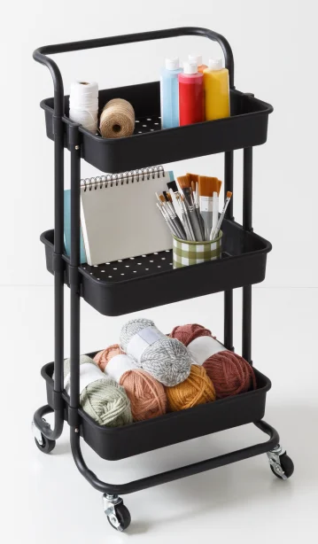 Plastic 3-Tier Double Tube Storage Trolley For Dining Room