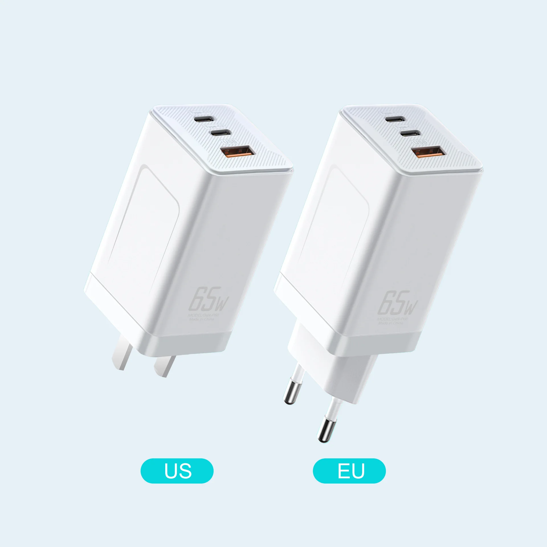 USB C Charger GaN Tech 65W Dual Port PD Wall Charger for MacBook