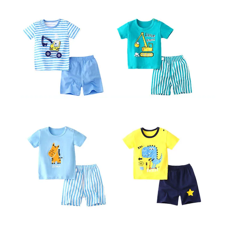 Toddler Infant Clothes Boys Set Clothes Kids Printed Cotton Short Sleeve T Shirt Tops Shorts Pants Baby Summer Clothes