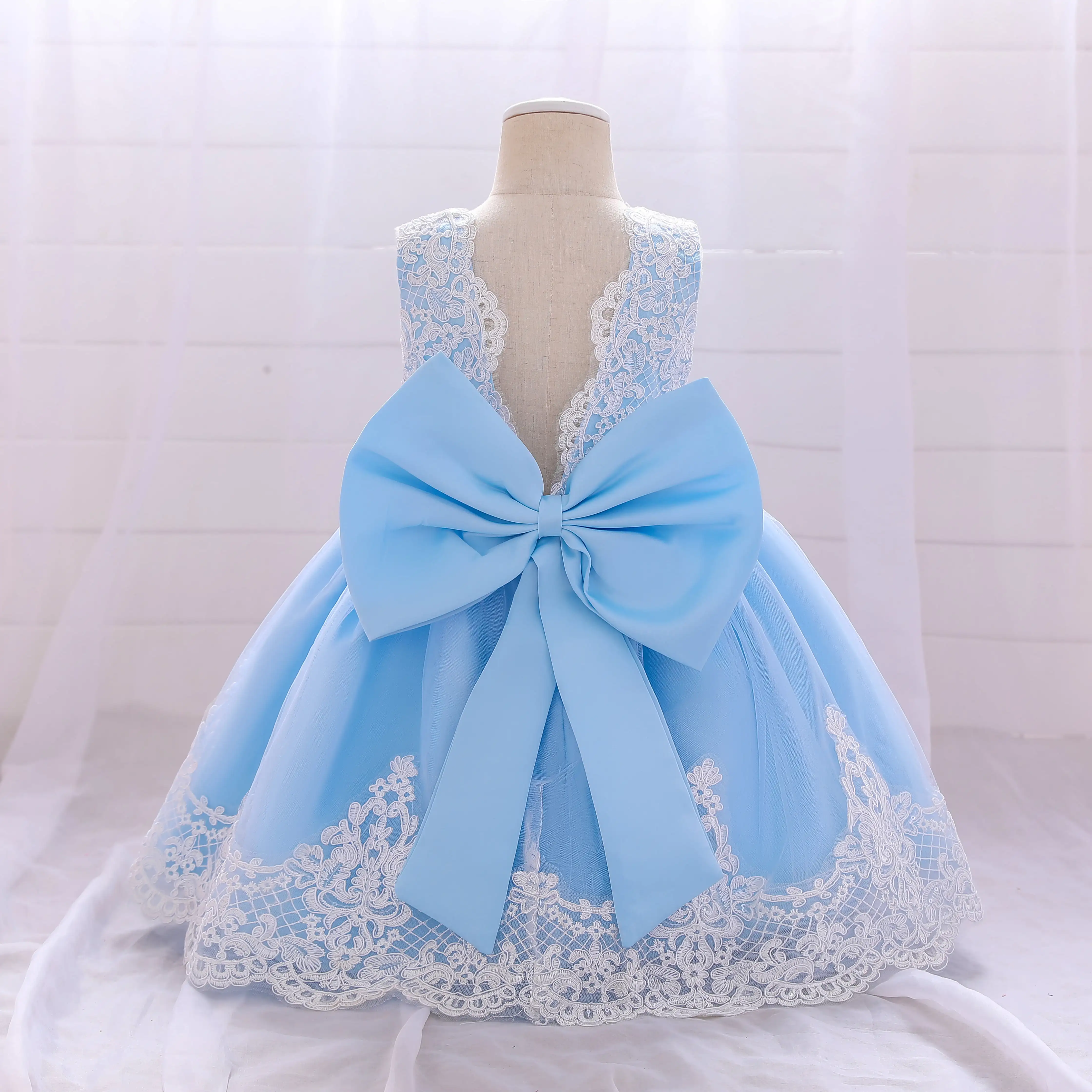 Custom latest design lace birthday flower party children wedding princess little kids clothing girls dresses
