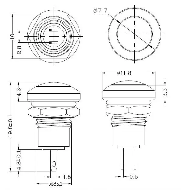 Silver point 8mm small miniature round metal button switch Waterproof self-reset power start doorbell switch Silver plating feet