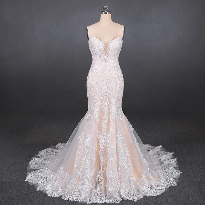 New high-end customized sexy tube top deep v slim fishtail elegant lace wedding dress