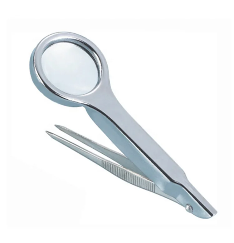 Laboratory Scientific Eyelash Tweezers with Magnifying Glass for Ingrown Hair Removal Tick Removal