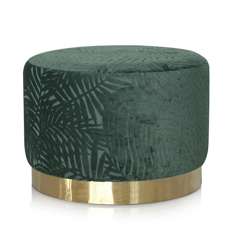 Velvet Round Ottoman Storage Pouf Stool  Storage Bench With Metal Base Hotel Luxury