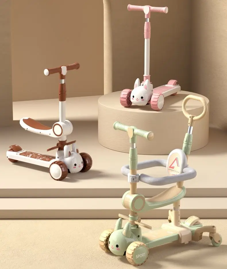 Wholesale 3-in-1 Plastic Kids Scooter for 2-7 Years Old Foldable with Flash Wheels for All Terrains