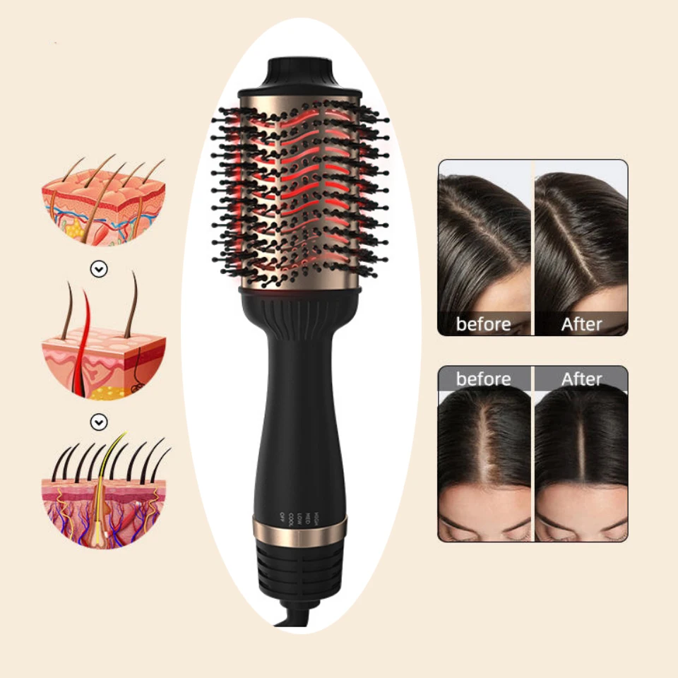 Professional 3 In 1 One Step Hair Volumizer Comb Electric Hot Air Brush Styler and Dryer
