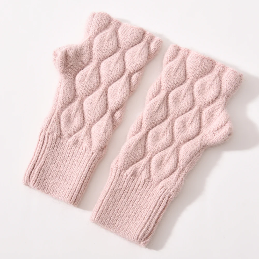 Оптовая продажа, плотные теплые уличные эластичные вязаные мягкие эластичные зимние женские кашемировые перчатки без пальцев с логотипом на заказ