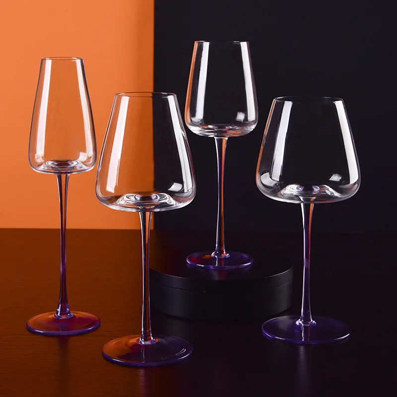 High Quality Crystal Wine Glass Custom Logo Hand Blown Red Wine Glasses Modern Purple Base Crystal Glass Cups for Party