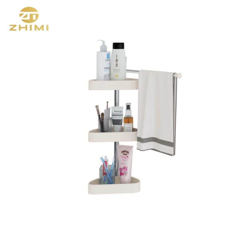 Adjustable Metal Corner Bathroom Towel Rack Shampoo Holder Soap Rack