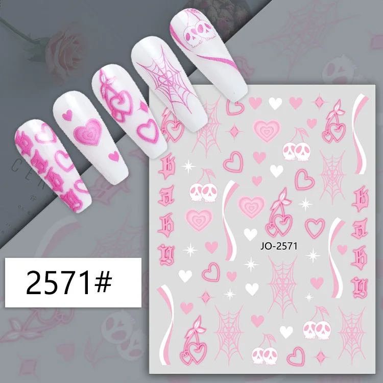Hot Halloween nail sticker Cartoon skull heart pink pumpkin poker nail decals stickers