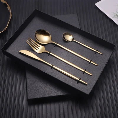 Golden Silverware 4 Piece Stainless Steel Gold Cutlery Flatware Set with Gift Box