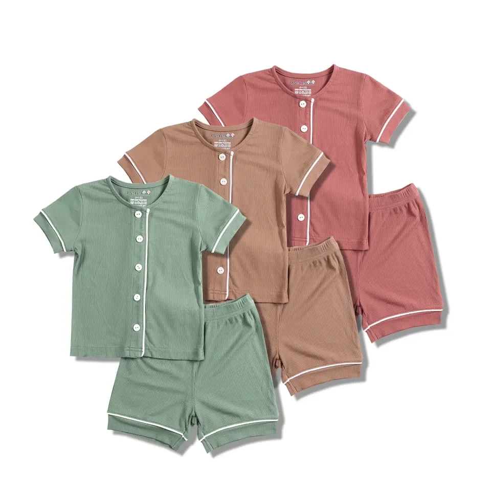 New Toddler Baby Boys Girls Short sleeves Solid Tops+ Pants Outfits children clothes set Casual Bamboo
