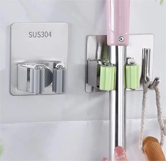 Multi-Purpose Adhesive Hooks Wall Mounted Mop Organizer Holder Rack Bathroom Brush Broom Clips Holder Hanger Hook