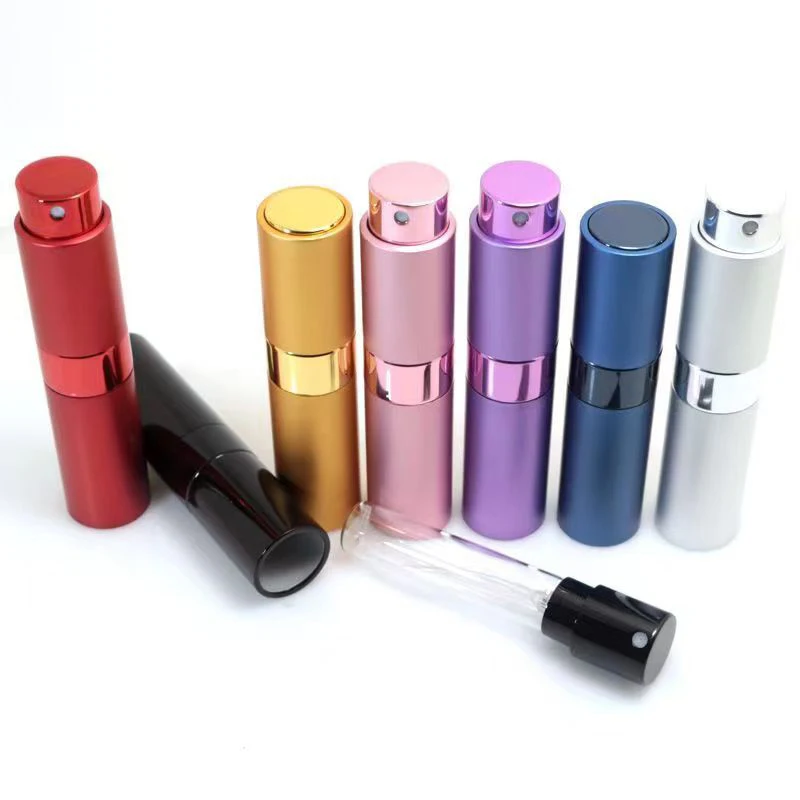 Luxury Revolve Glass Perfume Bottle 8ml 15ml Reusable Aluminum Housing Empty Perfume Spray Bottles