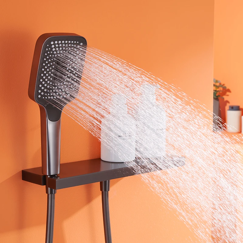 Luxury 3-Function Wall Mounted Shower Mixer Matt Black Exposed Ceiling Water Tap Brass Concealed Shower Mixer Massage Soft Spray