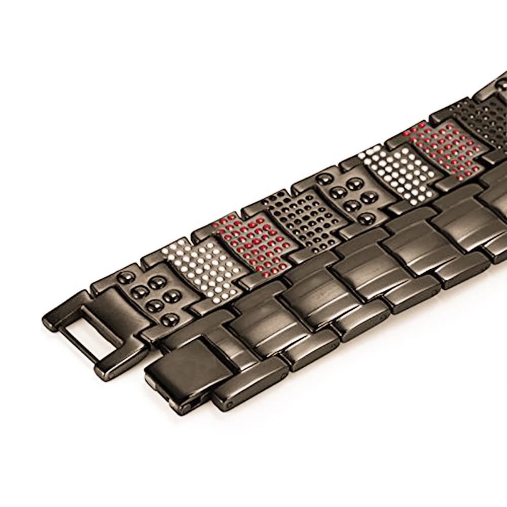 Mens Magnetic Bracelet 591 Bio Elements Germanium Stone Extra Energy Wristband for Arthritis Health Jewelry Gun Metal Grey