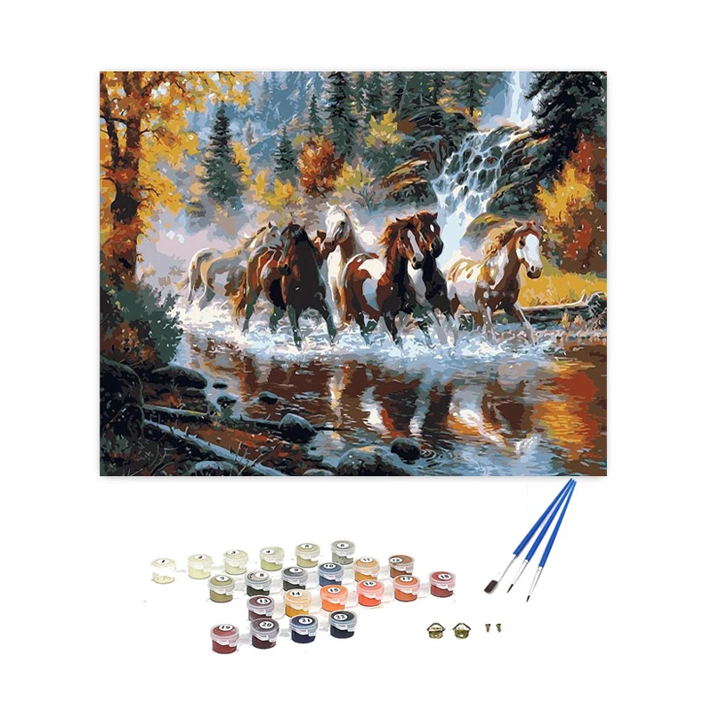 Wholesale DIY Canvas Oil Painting Pentium Wild Horse Painting By Numbers Picture Modern animal Painting Home Decor Gift for kids