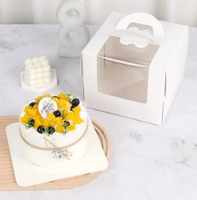 
Direct Manufacturer Wholesale 8inch 10inch White Handle Paper Bakery Packaging Cake Box with Clear PVC Window 