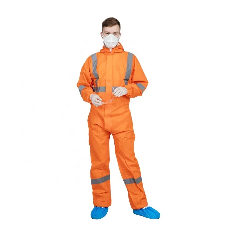 PPE Coverall Disposable Microporous Coverall with Reflective Tape Protection Clothing Disposable Coveralls