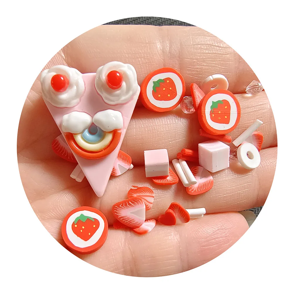 Kawaii Pink round Strawberry Resin Beads Small Package DIY Polymer Sliceds Clay Crafts Accessory for Slime