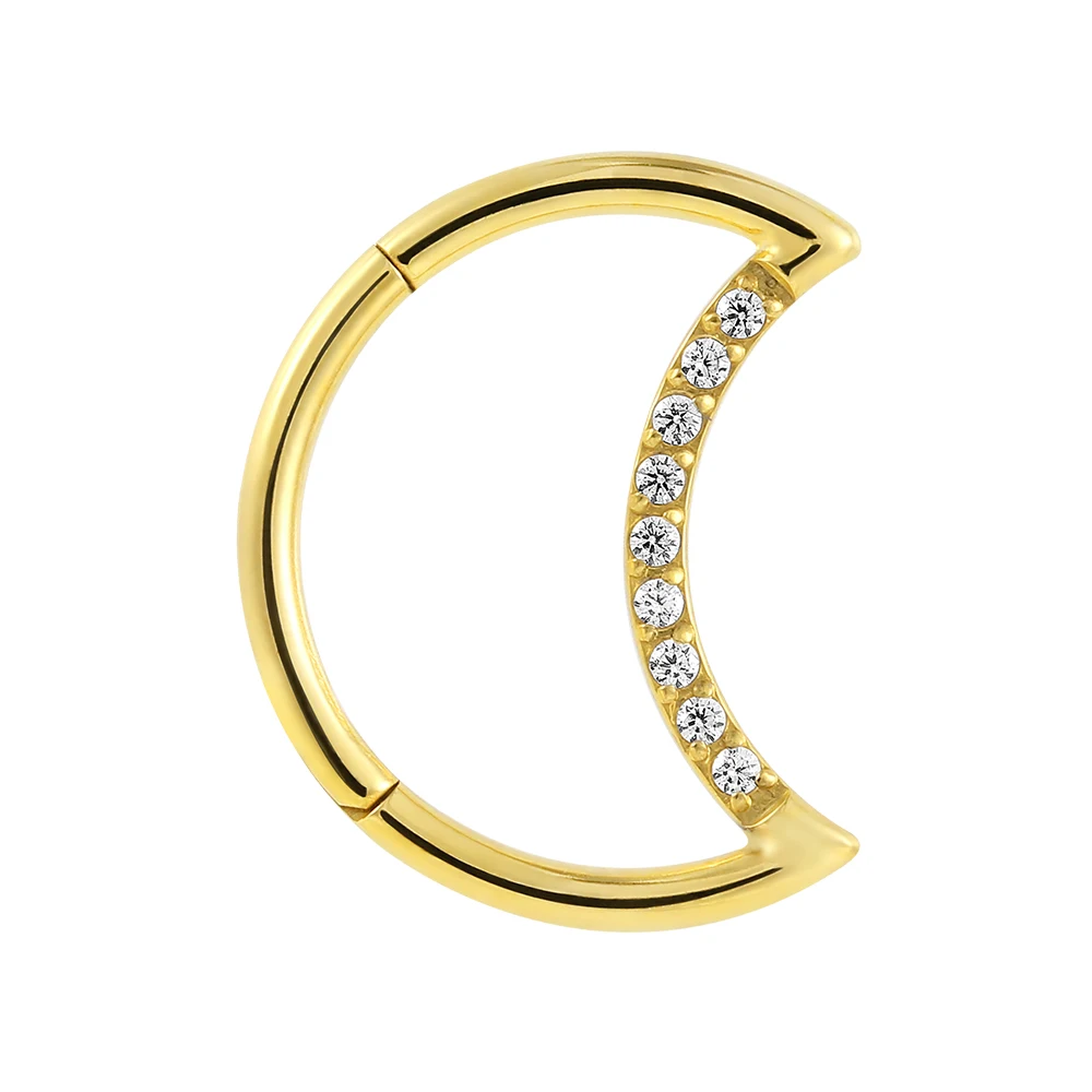 Superstar Manufacturer G23 titanium moon-shaped inlay zircon hinged segment clicker septum nose ring body piercing jewelry