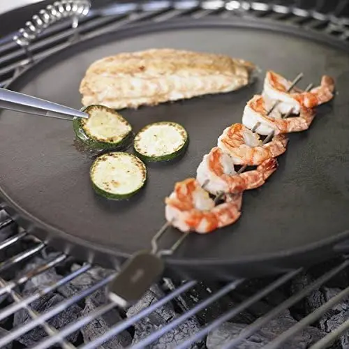 2 in 1 Pre-seasoned Grill Plate 10 inch Reversible Round Cast Iron Griddle Double Burner Griddle with Removable Coil Handles