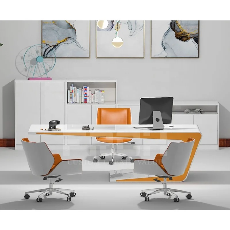 Customized High Glossy Modern Office Supplies Wooden Organizer Executive Manager Office Desk