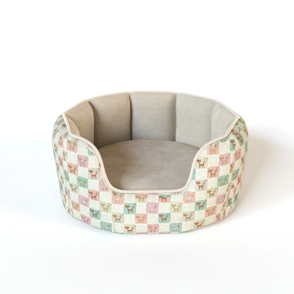 Luxury Pet Bed Super Soft Linen+velvet Mechanical Wash Removable Cover Round Pet Dog Bed