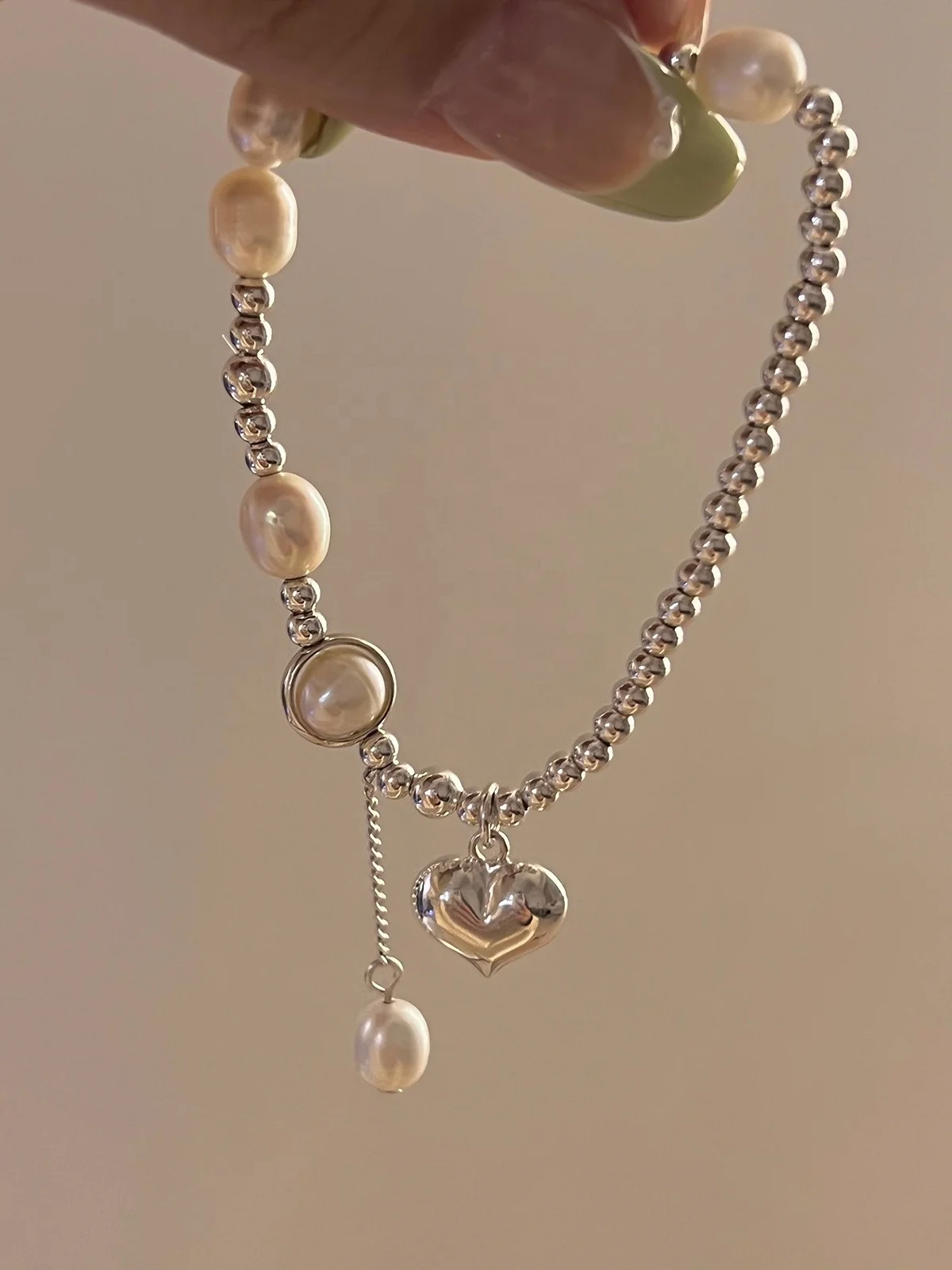 Dainty Elegant  925 Sterling Silver choker necklace pearl Pendant Necklace bracelet set jewelry