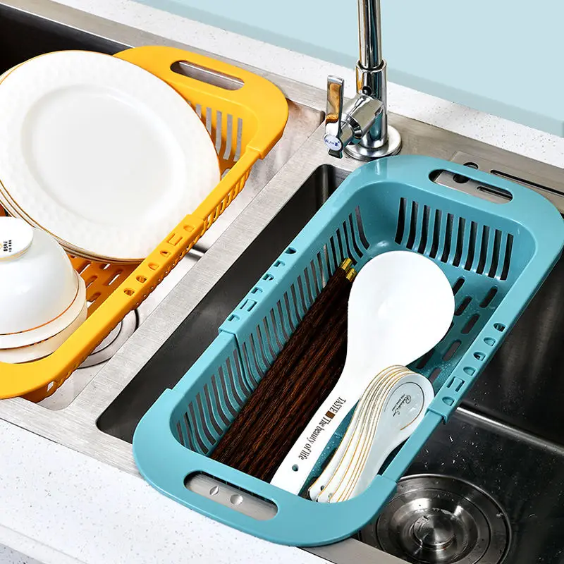 Kitchen Leftovers Hanging Filtering Extendable Collapsible Drain Basket Over The Sink Colander Strainer For Vegetable Fruit