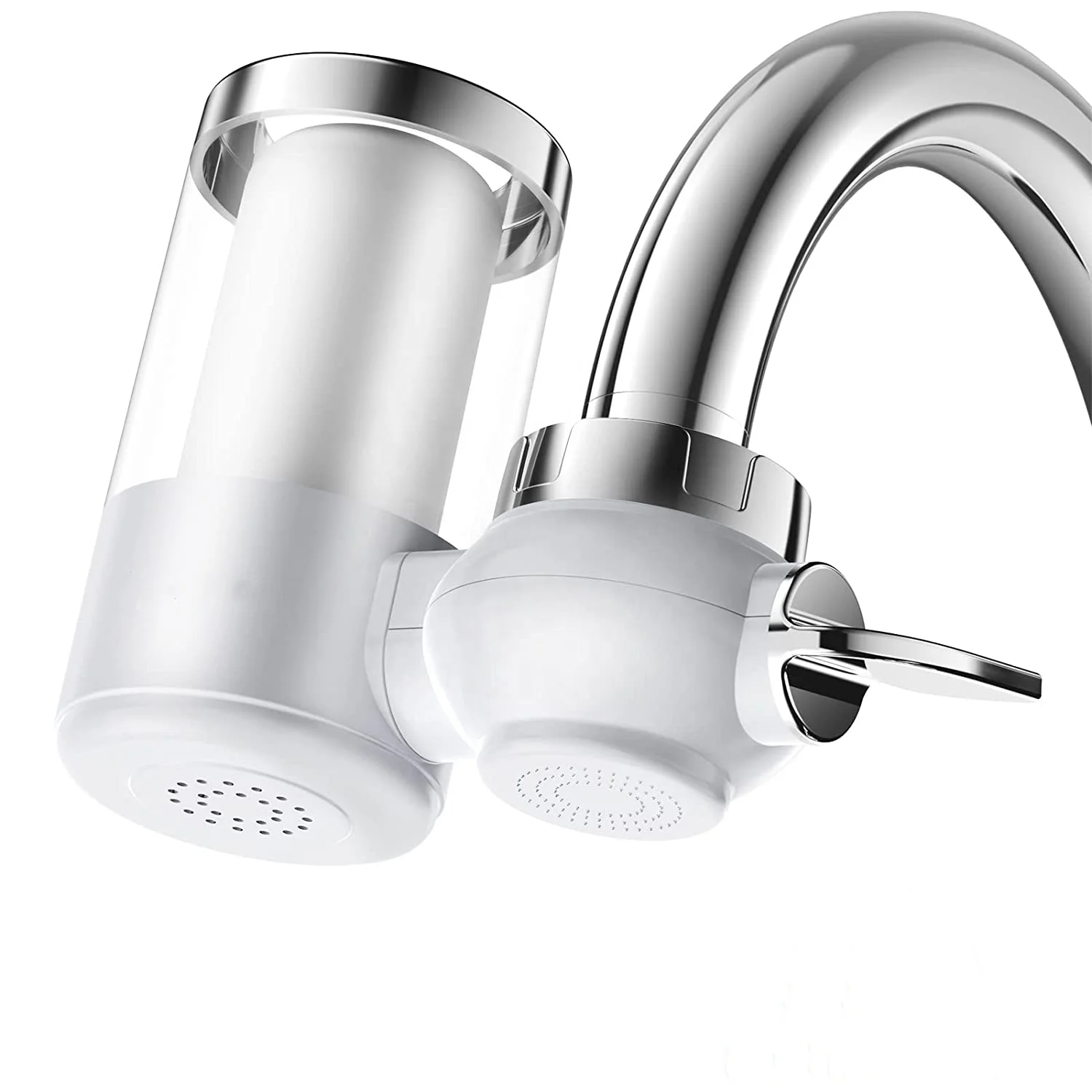 Faucet Water Filter with Washable Filter Ceramic Elements, Faucet Mount Water Filters with High Flow, Transparent Shell