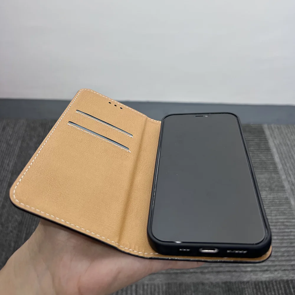 Factory Price Strong Magnet Phone Case PU Leather Back Cover Wallet Case for iPhone 14pro max