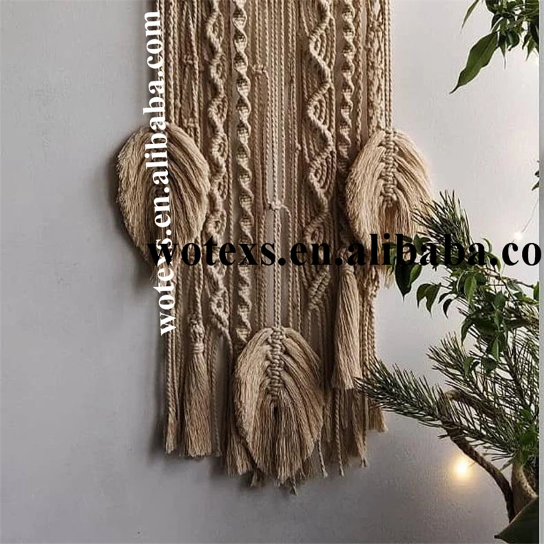 PH830 Custom Handmade Crochet Plant Hanger macrame hanging wall with feather rope flower Basket