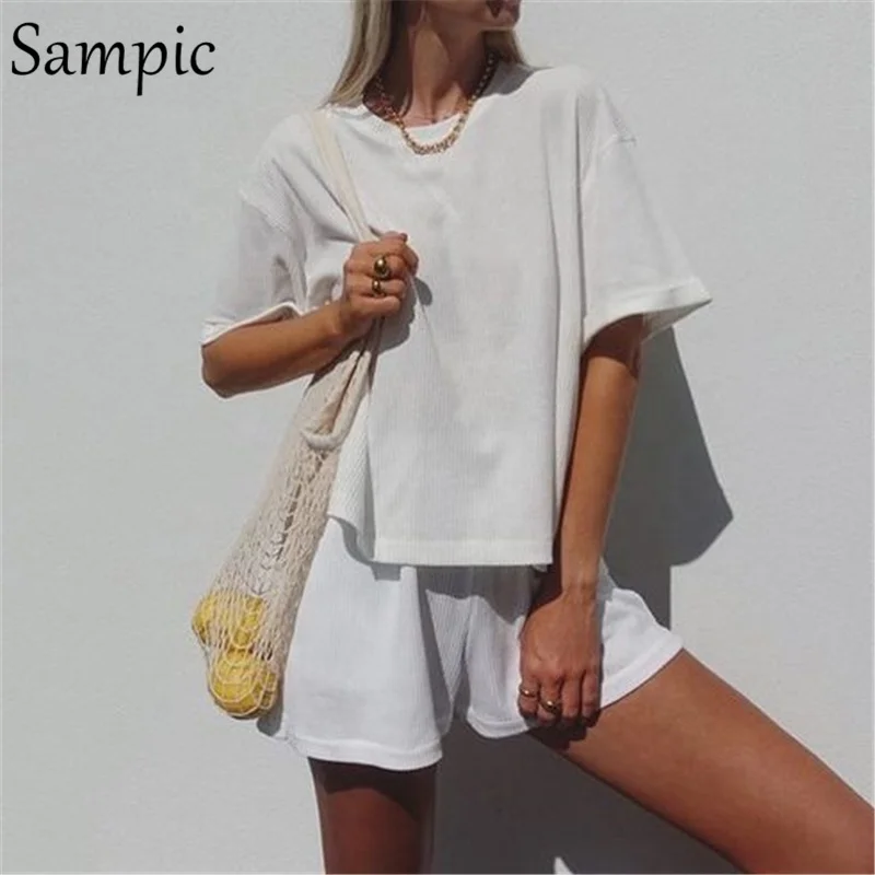 
2021 Loungewear Summer Two Piece Shorts Set Tracksuit Two Piece Set Shorts Pajama T Shirt Loose Lounge Wear Set Women 