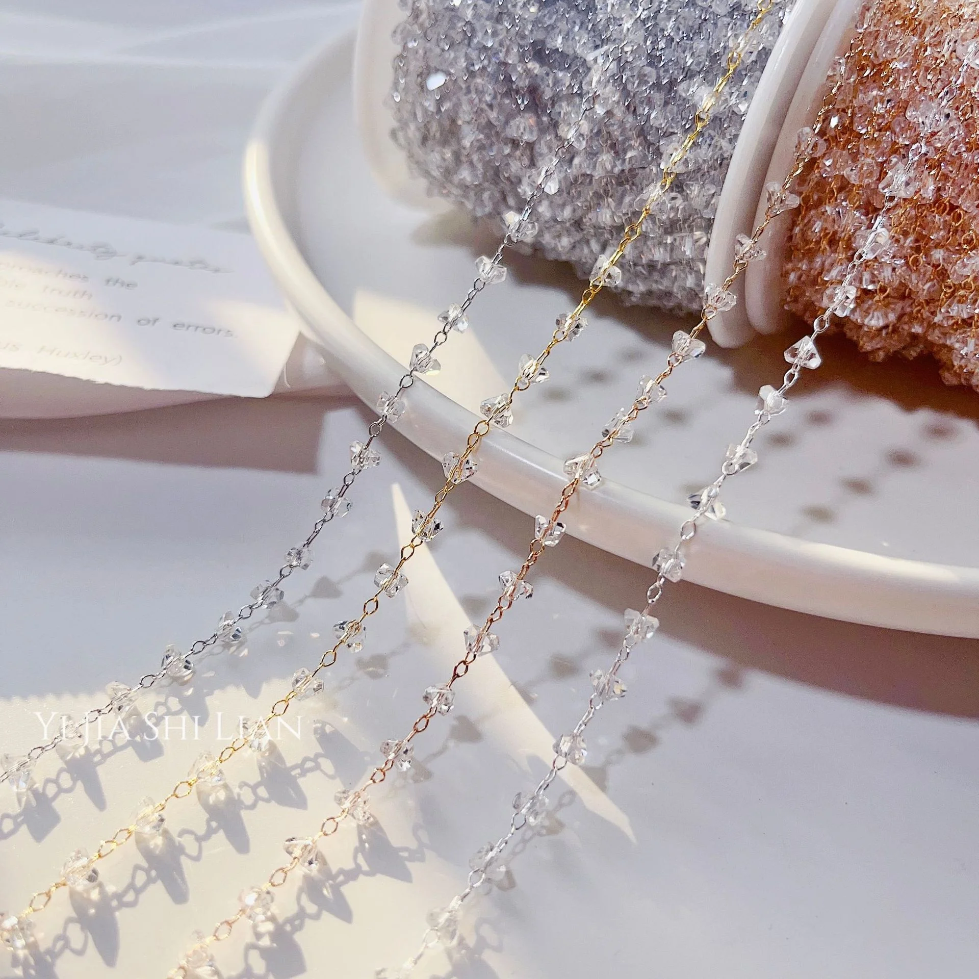 4/6mm Triangular crystal Beads Roll Chains Bracelet Metal Copper Link Necklace Crystal Chains for Diy Jewelry Making Accessories