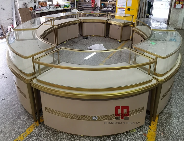 Stainless Steel Jewelry Display Case Jewellery Store Round Display Cabinet Custom Factory High-end Glass Display Counter