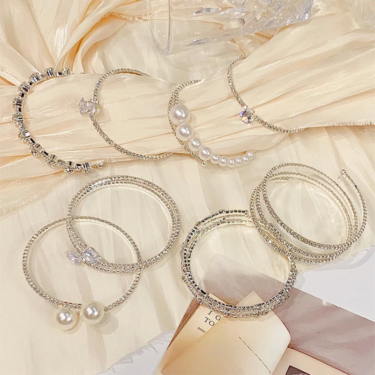 New Style rhinestone bangle for lady  Diamond-studded multi-layer winding   Double pearl bracelet
