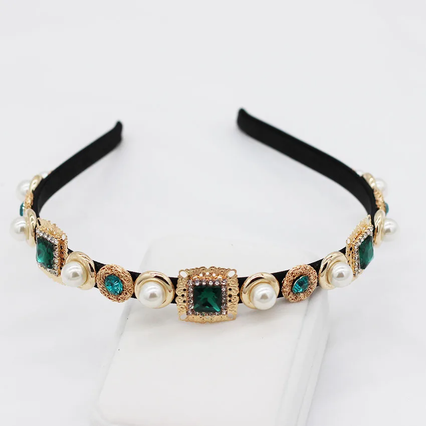 Женский обруч для волос в стиле барокко, простой многоцветный обруч для волос в стиле ретро, с квадратным жемчугом, металлический обруч для невесты, аксессуары для волос