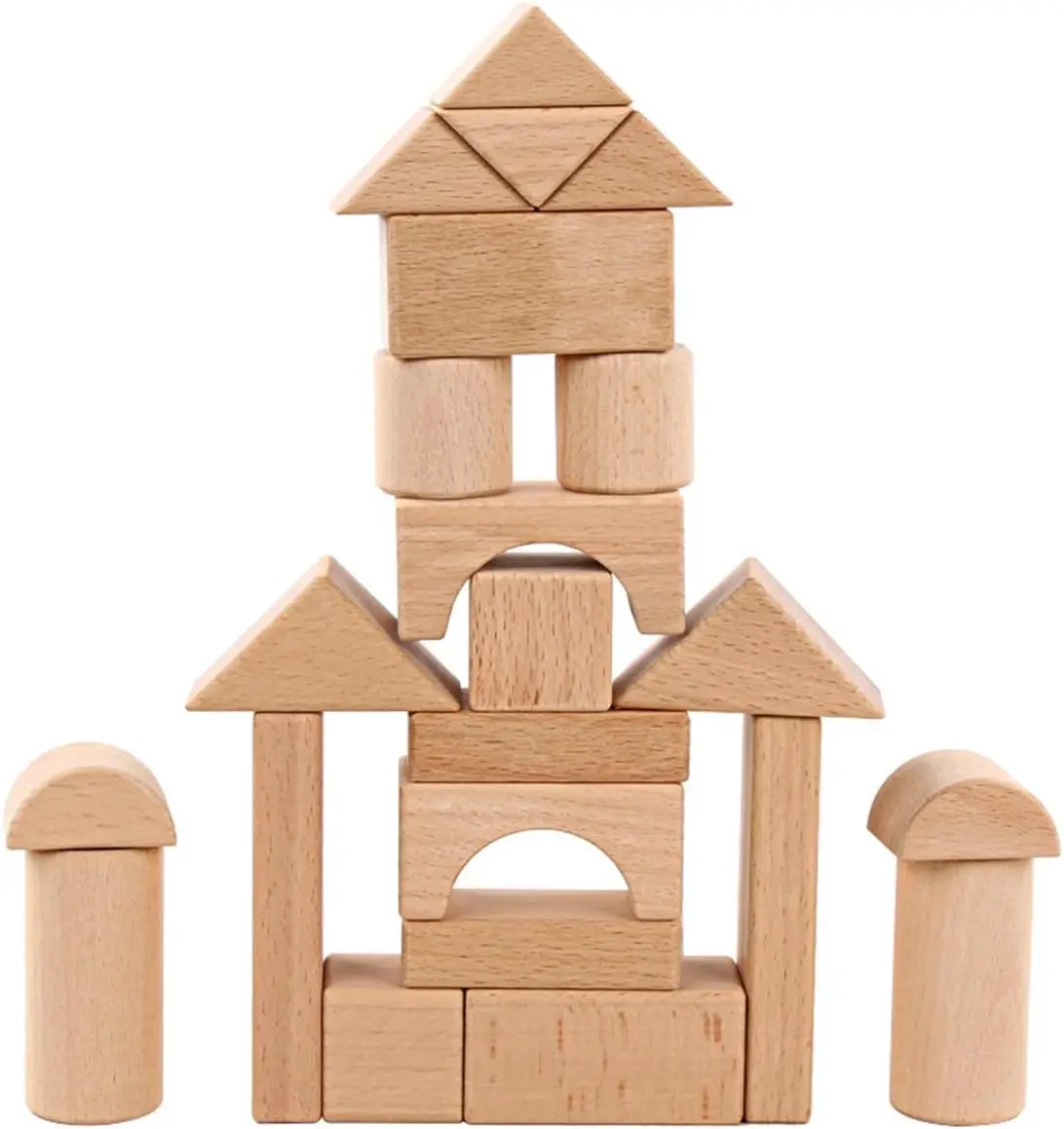 22 Pieces Wooden Block Set -  Natural Large Wooden Cube Block   Stacking Bricks Board Games