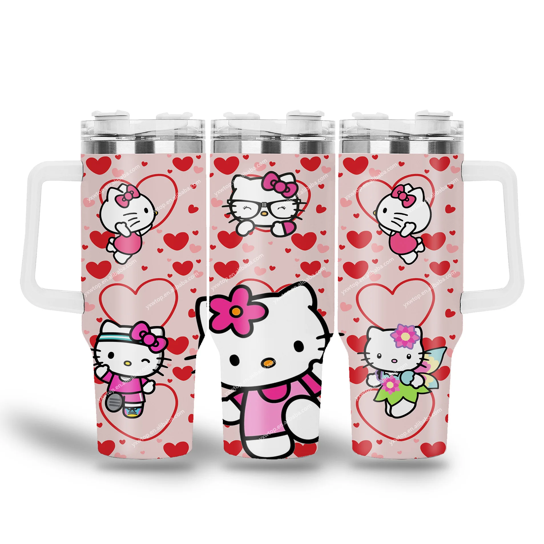 Wholesale Large Capacity Tumbler Outdoor Water bottle Sport Senrio love red heart kawaii happy hello KT cat 40oz insulated Cup