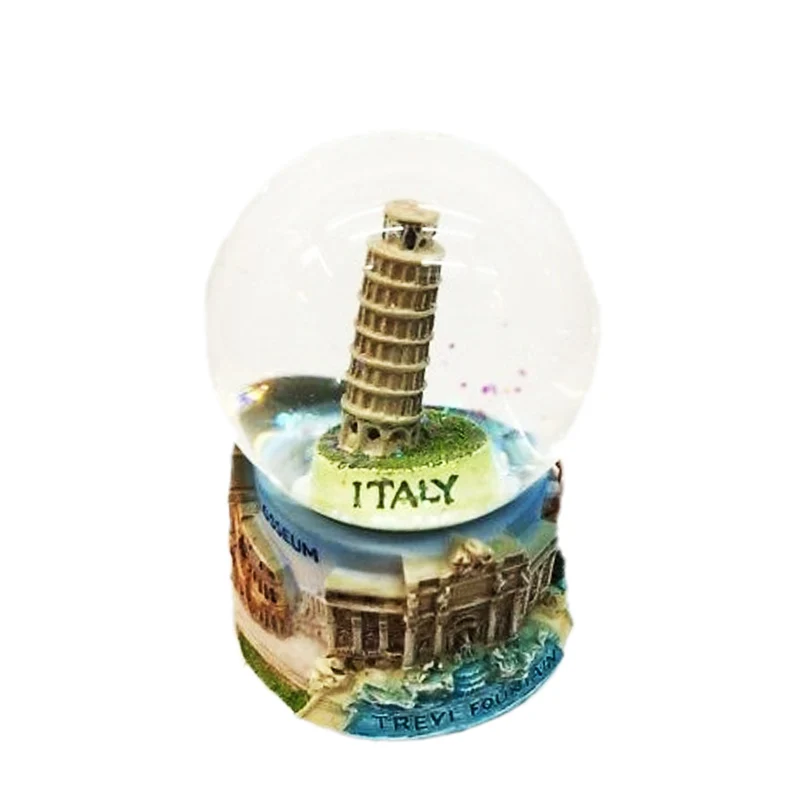 Custom Cheap hand-painted resin tourist souvenir fridge magnet water ball ITALY Pisa Colosseum Venice Rome Landmark Snow Globe